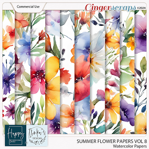 CU Summer Flowers Watercolor Papers Vol 8 by Happy Scrapbooking Studio