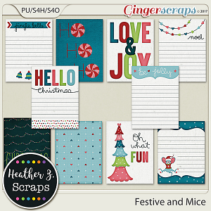 Festive and Mice JOURNAL CARDS by Heather Z Scraps