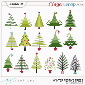 Winter Festive Trees Layered Templates (CU) by GS Creations