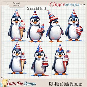 CU 4th Of July Penguins Cliparts