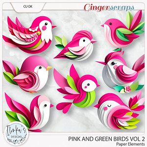 CU Pink And Green Paper Birds Vol 2 by Ilonka's Designs 
