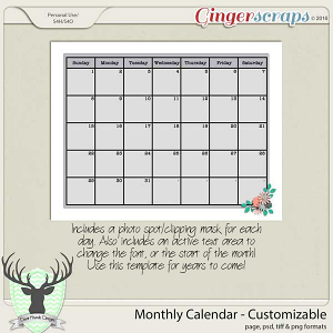 Monthly Calendar-Customizable