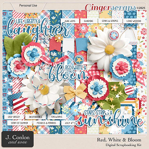 Red, White & Bloom Digital Scrapbooking Kit by J. Conlon and Sons