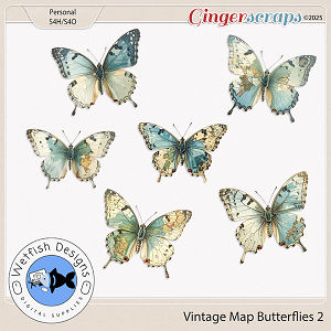 Vintage Map Butterflies 2 by Wetfish Designs 