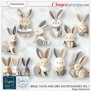 CU Beige, Taupe And Grey Paper Easter Bunnies Vol 2 by Happy Scrapbooking Studio