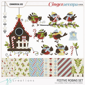 Festive Robins Layered Template Set (CU) by GS Creations