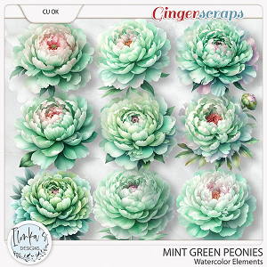 CU Watercolor Mint Green Peonies by Ilonka's Designs