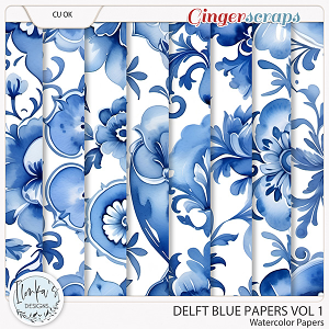 CU Watercolor Delft Blue Papers Vol 1 by Ilonka's Designs