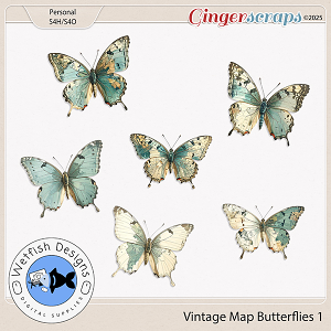 Vintage Map Butterflies 1 by Wetfish Designs