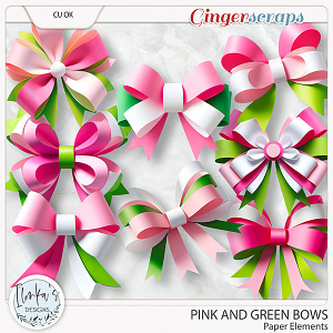 CU Pink And Green Paper Bows by Ilonka's Designs 