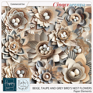 CU Beige, Taupe And Grey Paper Bird's Nest Flowers by Happy Scrapbooking Studio
