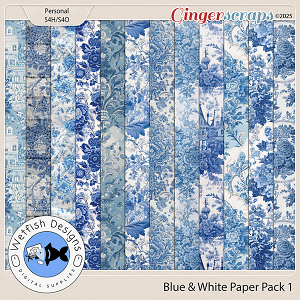 Blue & White Toile Paper Pack 1 by Wetfish Designs
