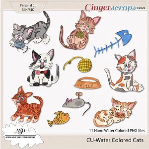  CU Water Colored Cats-By Adrienne Skelton Designs