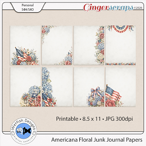 Americana Floral Junk Journal Papers by Wetfish Designs