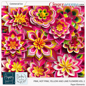 CU Hot Pink, Yellow And Lime Paper Flowers Vol 2 by Happy Scrapbooking Studio