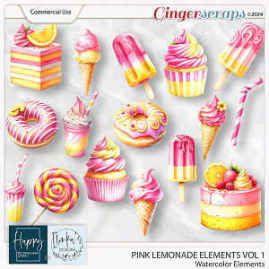 CU Pink Lemonade Watercolor Elements Vol 1 by Happy Scrapbooking Studio