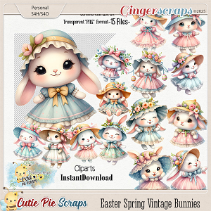 CU-Easter Spring Vintage Bunnies Cliparts