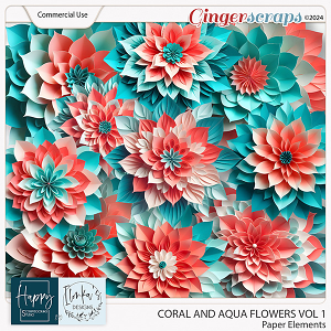 CU Coral And Aqua Paper Flowers by Happy Scrapbooking Studio