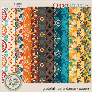 Grateful Hearts Damask Papers by Chere Kaye Designs 