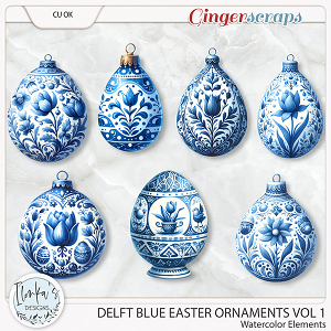 CU Watercolor Delft Blue Easter Ornaments Vol 1 by Ilonka's Designs