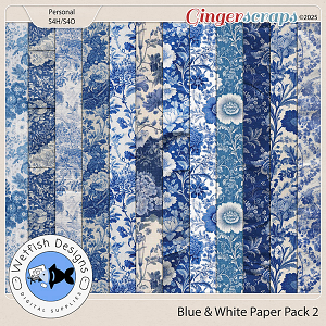 Blue & White Toile Paper Pack 2 by Wetfish Designs