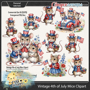 Vintage 4th of July Mice Clipart - CU