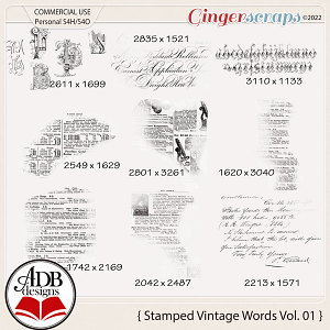Vintage Words Stamps & Brushes - Commercial Use - by ADB Designs