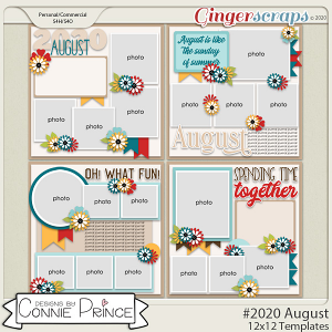 #2020 August - 12x12 Template Pack (CU Ok) by Connie Prince